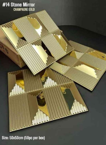 #14 Stone Mirror Champagne Gold 3D PVC Wall and Celing Panel