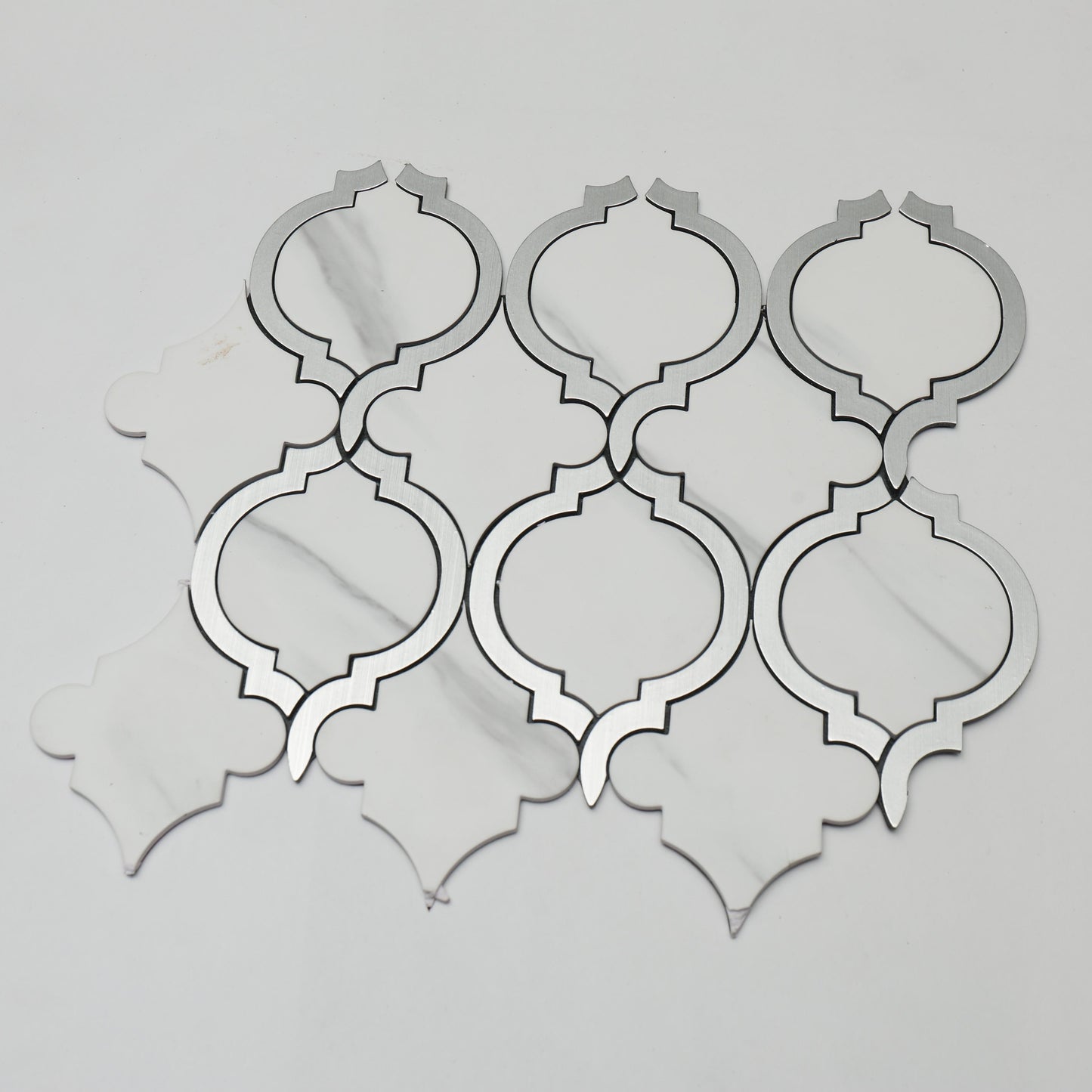 Silver Border White Self Adhesive Mosaic Tile