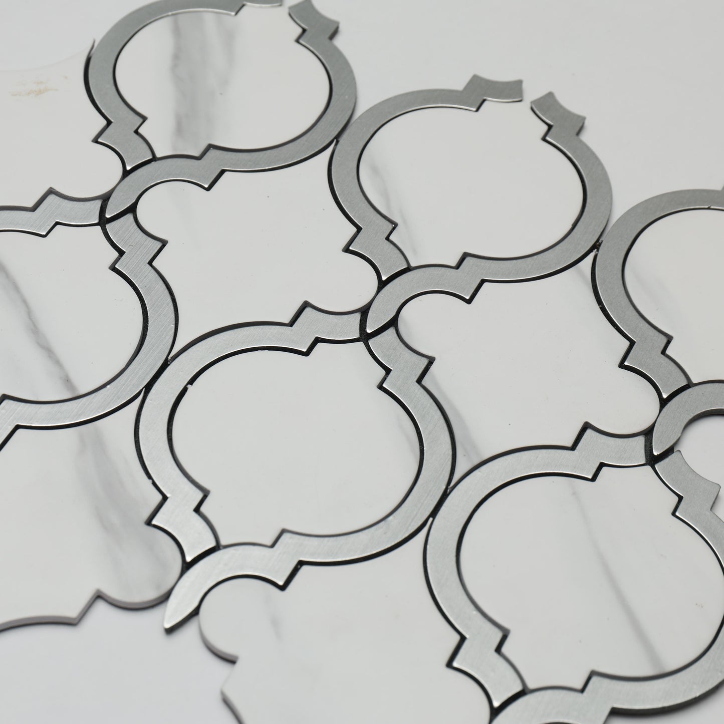 Silver Border White Self Adhesive Mosaic Tile