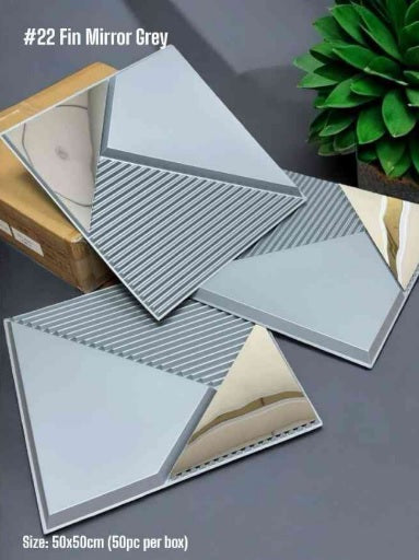 #22 Fin Grey 3D PVC Wall and Ceiling Panels With Mirror