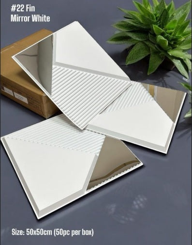 #22 Fin White 3D PVC Wall and Ceiling Panels With Mirror