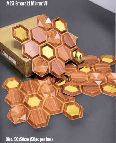 #23 Emerald Wooden 3D PVC Wall and Ceiling Panels With Mirror