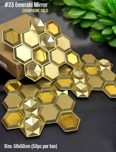 #23 Emerald Gold 3D PVC Wall and Ceiling Panels With Mirror