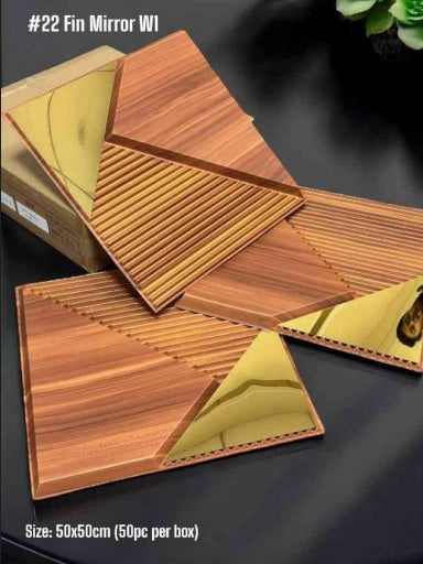 #22 Fin Wooden 3D PVC Wall and Ceiling Panels With Mirror